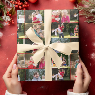 Papier Cadeau Créer Personnalisé 6 Photo Collage Rouge Or Noël