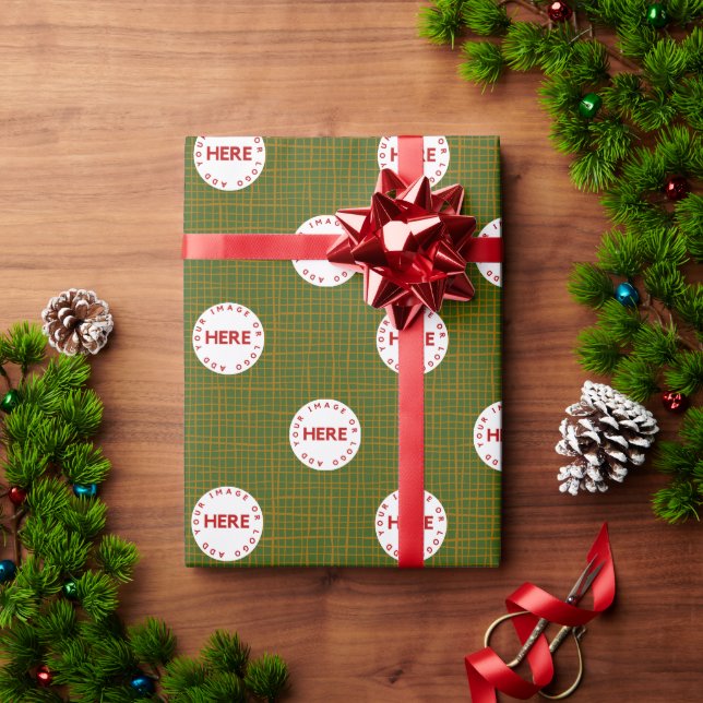 Papier Cadeau Créer une photo personnalisée | Logo de Noël Vert  (Cadeau de vacances)