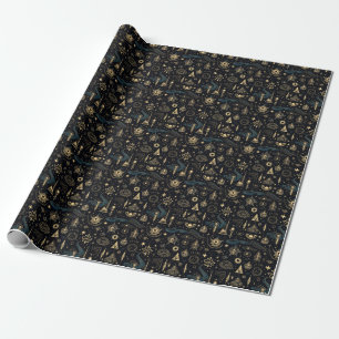 Papier Cadeau Créez Vos Propres Symboles Païens Noir Bleu & Or