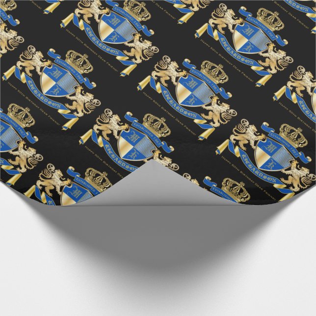 Papier Cadeau Créez votre propre armoirie Blue Gold Lion Emblem (Coin)
