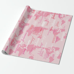 Papier Cadeau créez votre propre nom motif . cartes du monde ros