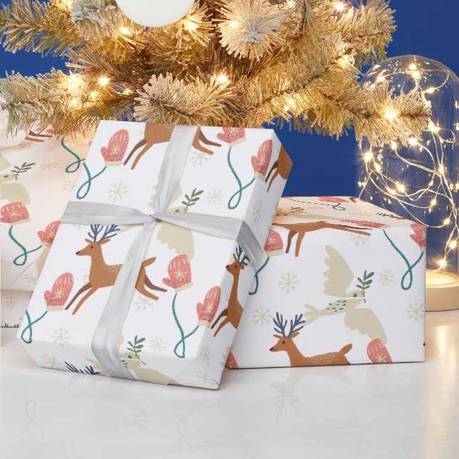 Papier Cadeau Créez votre propre renne peint & Mittens (Vacances)