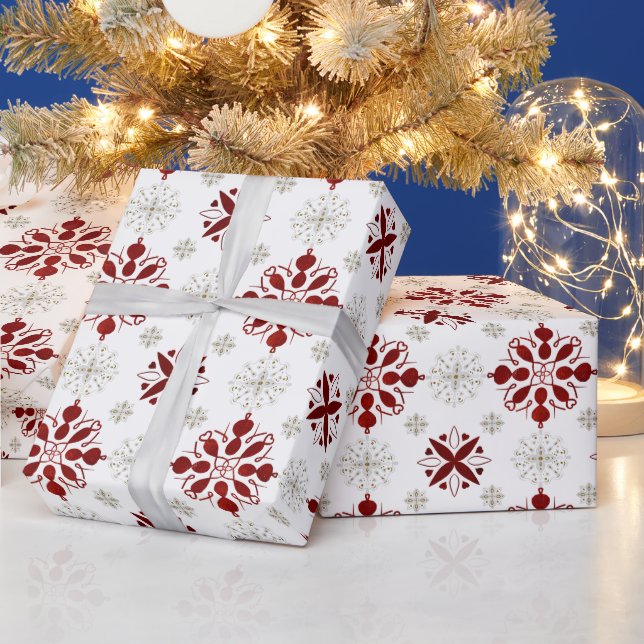 Papier Cadeau Créez votre propre Snowflakes Nordic Red & Gold (Vacances)