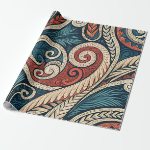 Papier Cadeau Créez Votre Propre Tribal Festif Rouge Feu Teal