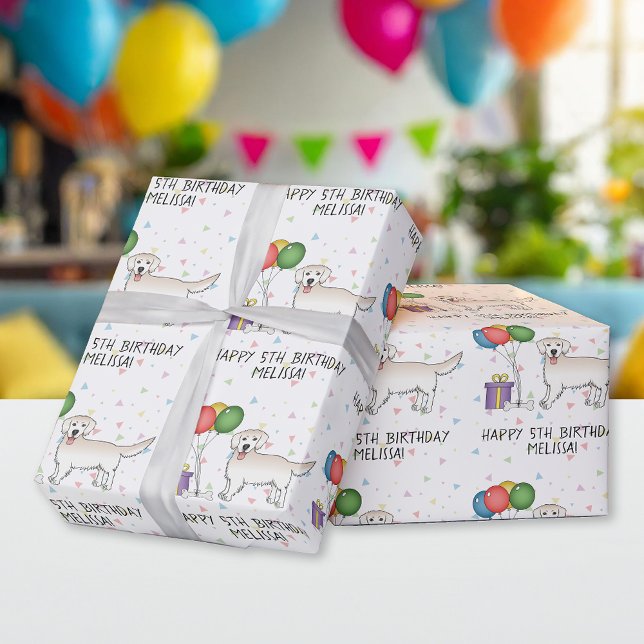 Papier Cadeau Crème anglaise Golden Retriever mignon chien - Ann (Créateur téléchargé)