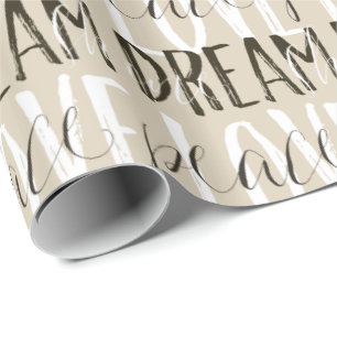 Papier Cadeau Crème Beige Noir Blanc Aimer Rêver Paix brillant