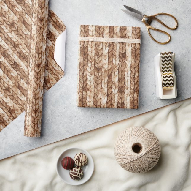 Papier Cadeau Crème Brown Faux Tissé Stripes Noël (Artisanat)