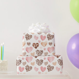 Papier Cadeau Crème Brown rose Fille Coeurs animaux léopard