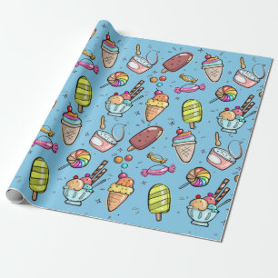 Papier Cadeau Crème de glace bonbon bleu
