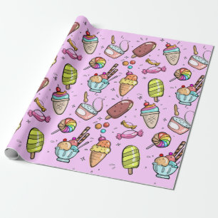 Papier Cadeau Crème de glace bonbon rose