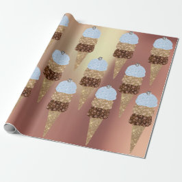 Papier Cadeau Crème de glace Chocolat Bleu Rose métallique Or