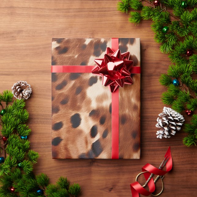Papier Cadeau Crème de l'Ouest tacheté Brown Noir de cowhide (Cadeau de vacances)