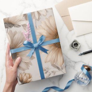Papier Cadeau Crème de tournesol neutre Motif floral doux