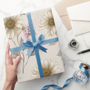 Papier Cadeau Crème de tournesol neutre Motif floral doux