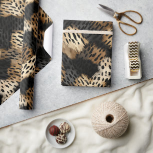 Papier Cadeau Crème d'or noir léopard animal imprimé anniversair
