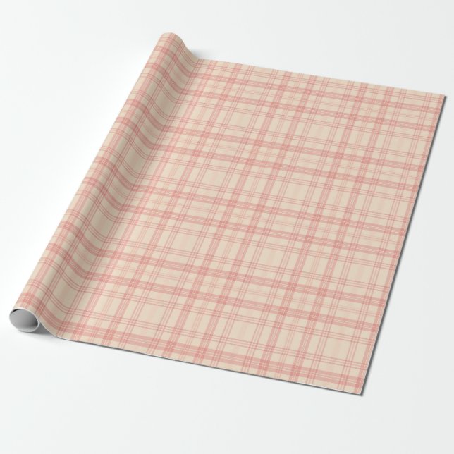 Papier Cadeau Crème Douce et Carreaux Rose Blush (Déroulé)