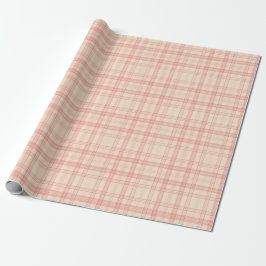 Papier Cadeau Crème Douce et Rose Carminé à Carreaux
