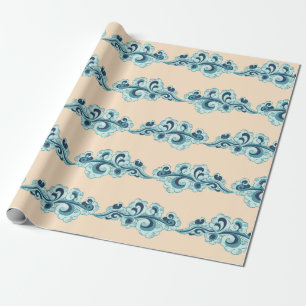 Papier Cadeau Crème et bleu chinois nuages du Nouvel An