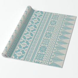 Papier Cadeau crème et chandail juste bleu de knit d'île