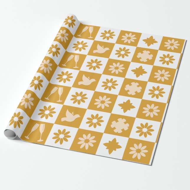 Papier Cadeau Crème et style géométrique Brown en Mariage (Déroulé)