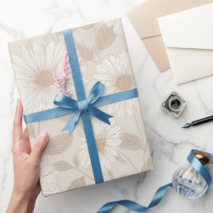 Papier Cadeau Crème Fleurie Motif Tournesol Neutre Doux