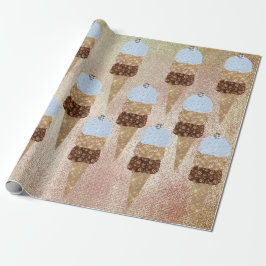 Papier Cadeau Crème glacée Chocolat Rose Métal Bleu Linen Or