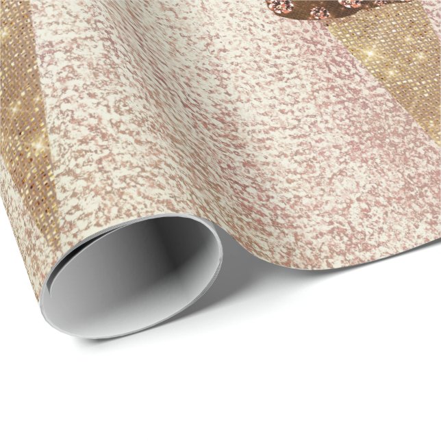 Papier Cadeau Crème glacée Chocolat Rose Métal Bleu Linen Or (Coin rond)