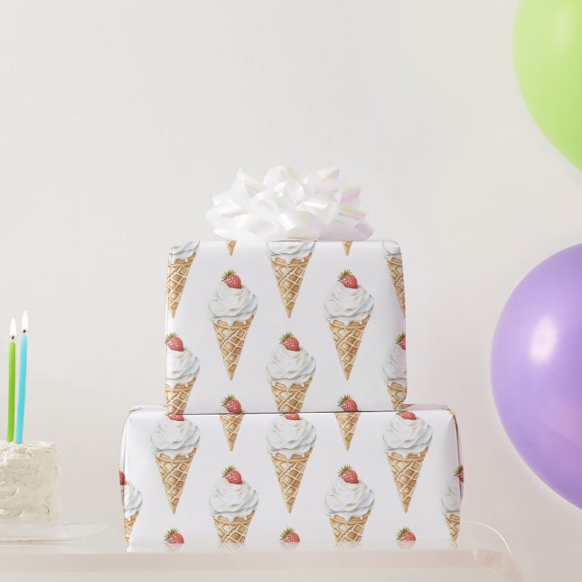 Papier Cadeau Crème glacée Cone fraise Anniversaire (Cadeaux de fête)