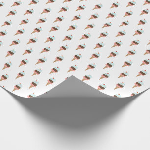 Papier Cadeau Crème glacée triple scoop rose motif emballage cad