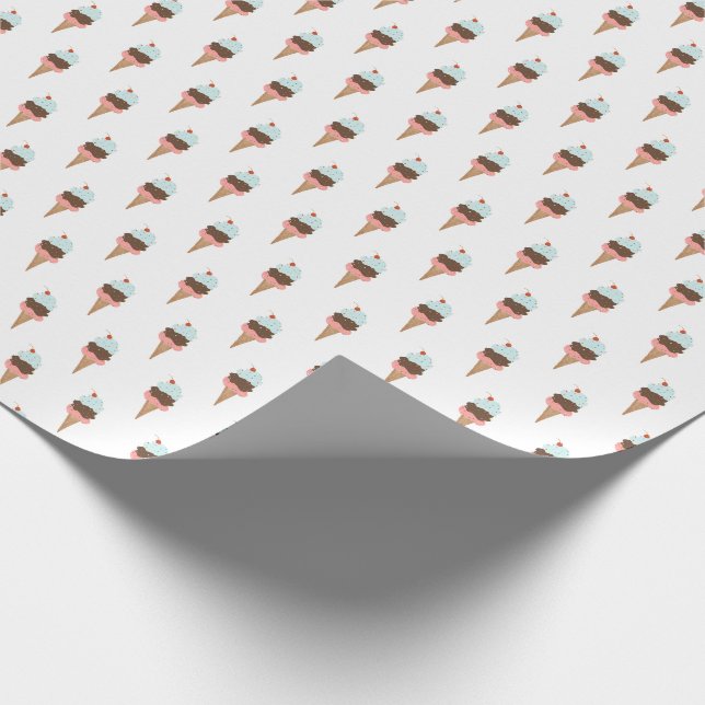Papier Cadeau Crème glacée triple scoop rose motif emballage cad (Coin)