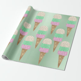 Papier Cadeau Crème glacée vert Pink Pastel Métallo été