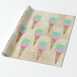 Papier Cadeau Crème glacée vert vert ivoire rose métal brillant