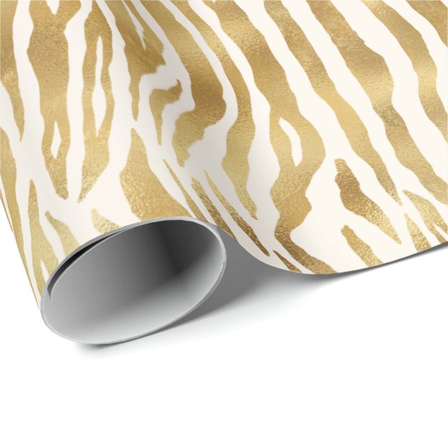 Papier Cadeau Crème Gold Zebra Print      (Coin rond)