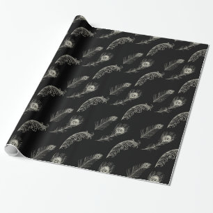 Papier Cadeau Crème noire Peacock Plumes Anniversaire