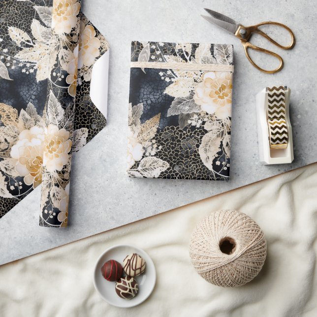 Papier Cadeau Crème noire sauvage Léopard Animal Floral (Artisanat)