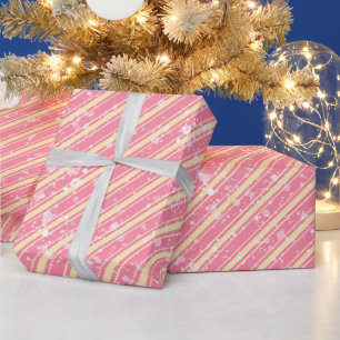 Papier Cadeau Crème rose mignonne Sucre de canne rayures neige