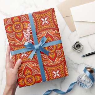 Papier Cadeau Crème rouge et cercle orange Mandala