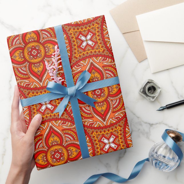 Papier Cadeau Crème rouge et cercle orange Mandala (Cadeaux)