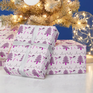 Papier Cadeau Crème Snowmen et arbres pourpres Noël