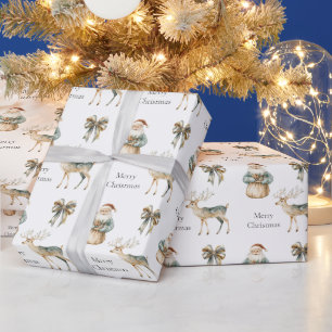 Papier Cadeau Crème verte Rustique Cerf Père Noël Vaches