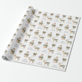 Papier Cadeau Crème verte Rustique Cerf Père Noël Vaches