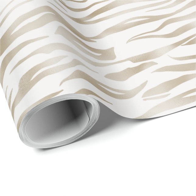 Papier Cadeau Crème Zen Blanc cacao Brown Zebra Imprimer (Coin rond)
