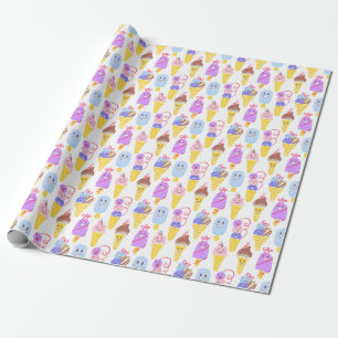 Papier Cadeau Crèmes glacées Kawaii, motif mignon et sans soudur