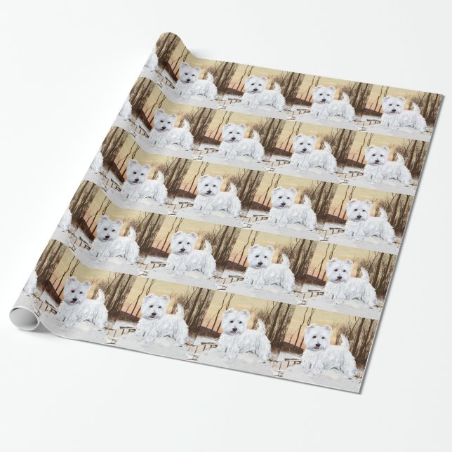 Papier Cadeau Crépuscule neigeux de Westie (Déroulé)