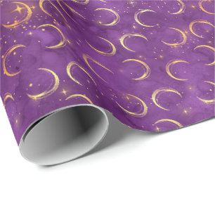 Papier Cadeau Crescent Moon Halloween Spell Gold Purple Motif