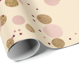 Papier Cadeau Cristal d'or crème ivoire Points Confetti rose