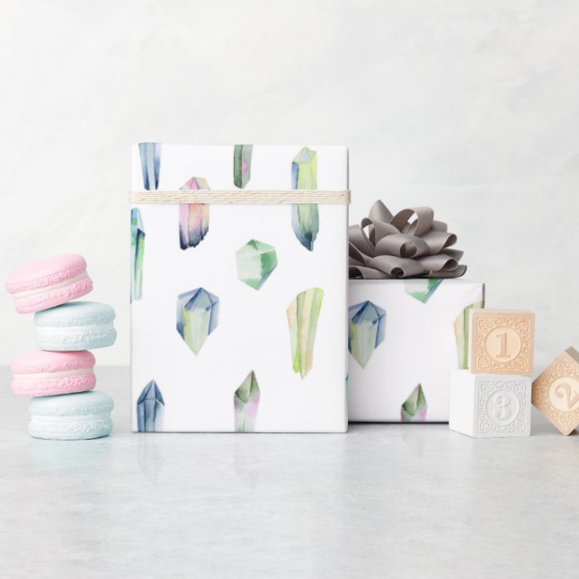 Papier Cadeau Cristaux bleu violet vert (Baby Shower)
