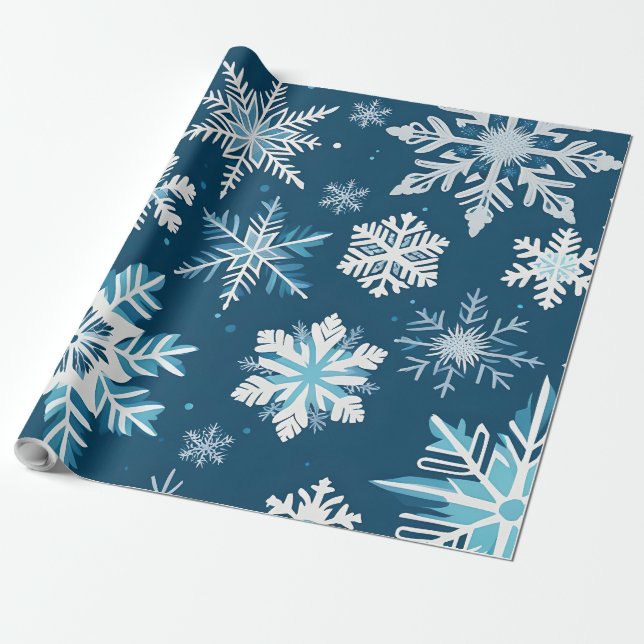 Papier Cadeau cristaux de flocon de neige papier d'emballage (Déroulé)