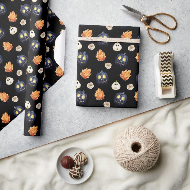 Papier Cadeau Cristaux orange Citrouille sculpté Rose Halloween (Artisanat)