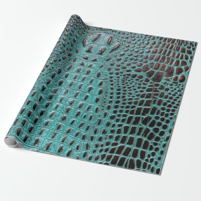 Papier Cadeau Crocodile moderne Turquoise et Brown d'alligator c (Déroulé)
